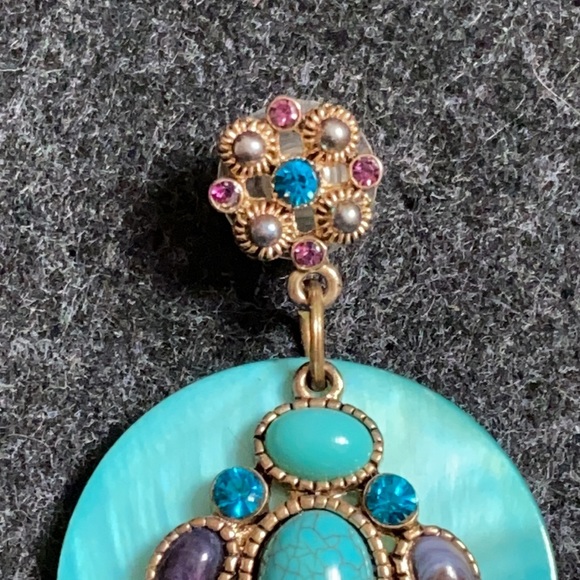 Blue turquoise and amethyst stones decorated vintage rare earrings - Picture 4 of 9
